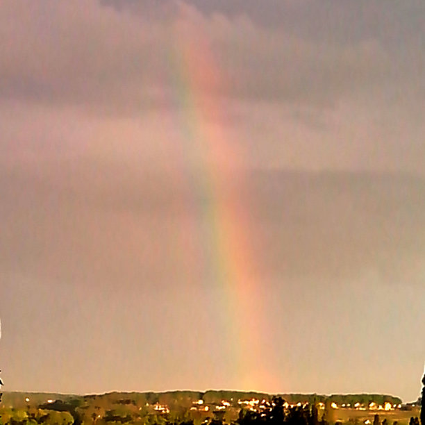 城市上空的彩虹。图片下载