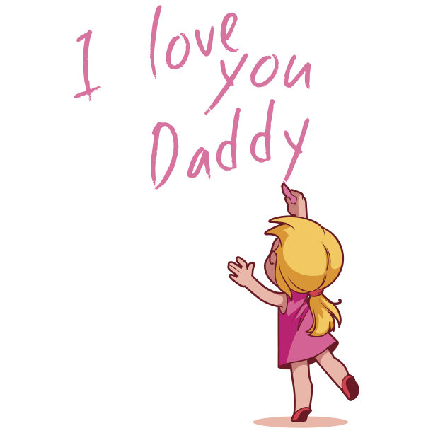 女孩在墙上写着“我爱你，爸爸”图片下载