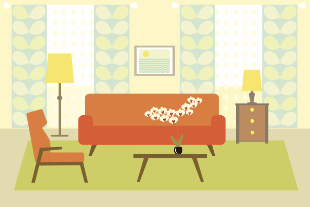 平的客厅。矢量图图片下载