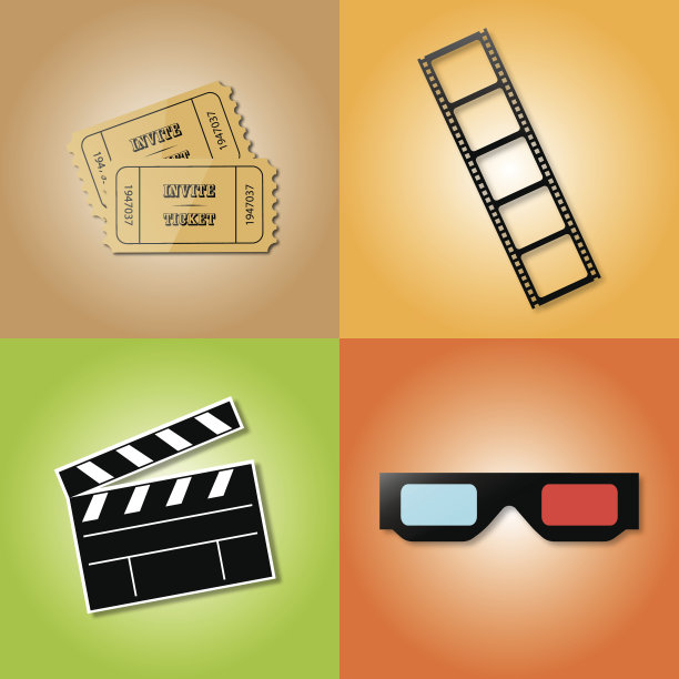 一组电影设计元素和电影图标图片下载