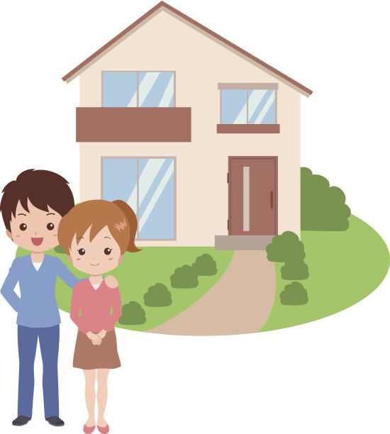 父亲和儿子站在房子旁边图片下载