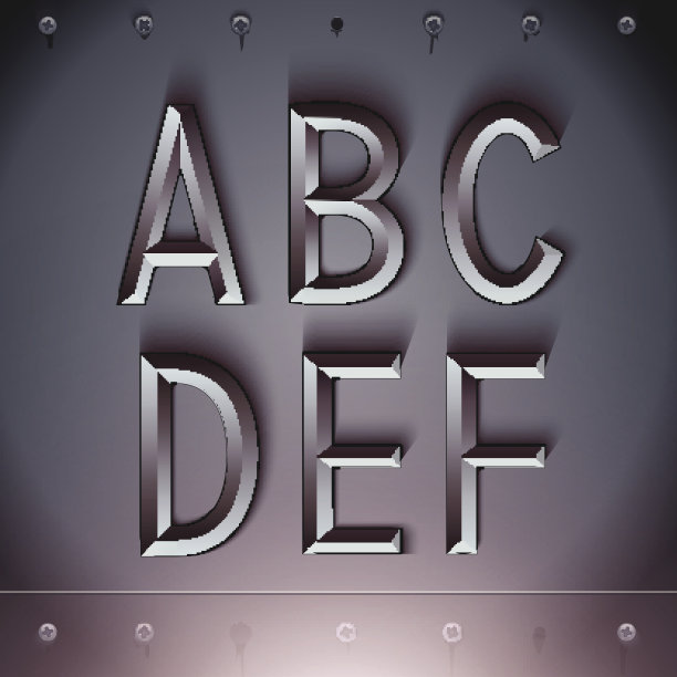 向量金属压花字体从A到F图片下载