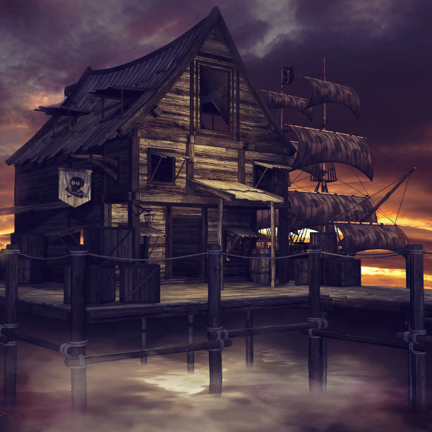 海盗小屋和船图片下载