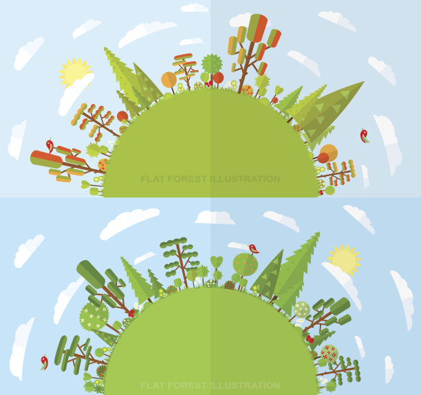 平面矢量树插图，秋天，春天图片下载