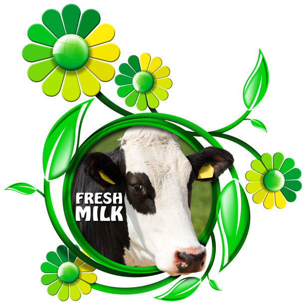 鲜奶-牛和花的象征图片下载