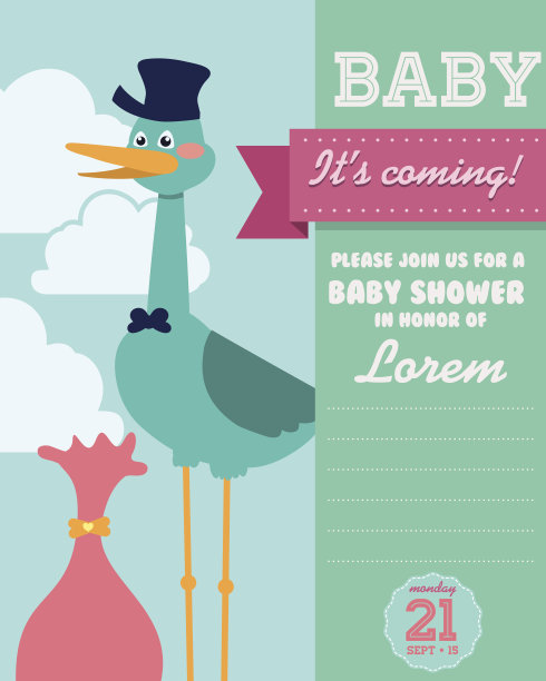 婴儿淋浴卡设计。图片下载