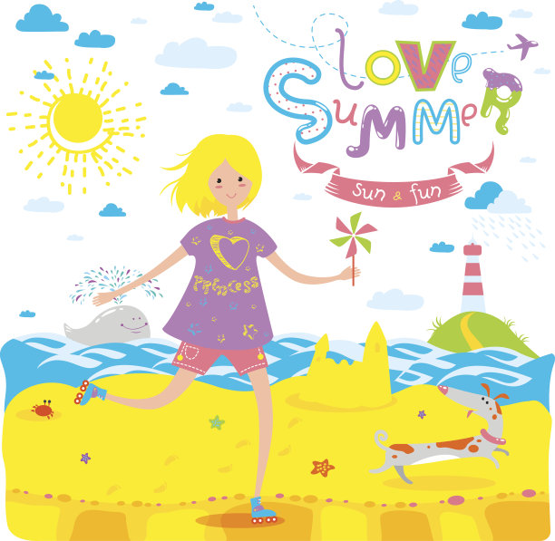 夏季横幅溜冰少女和狗图片下载