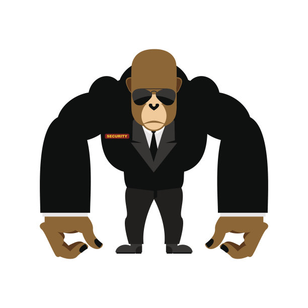 保安大大猩猩黑色套装。保镖的动物。向量图片下载