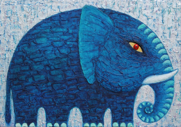 蓝色大象在银色的背景。图片下载