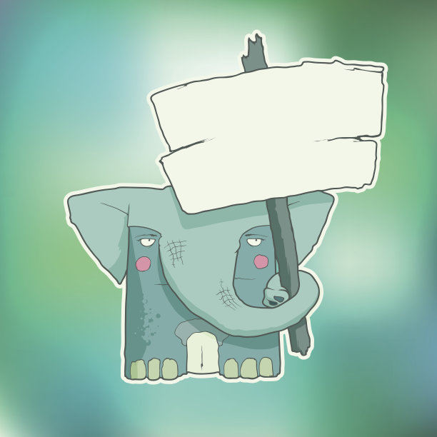 卡通人物大象与木制海报孤立的颜色模糊图片下载