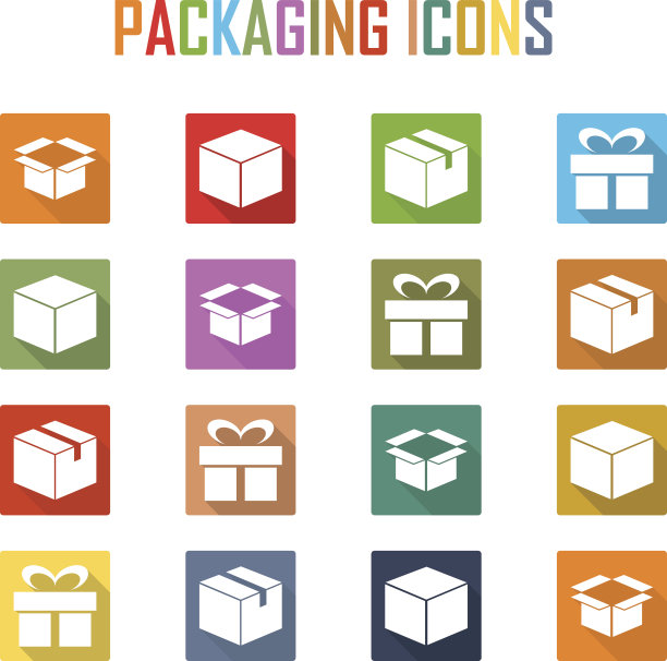 包装平面图标与长阴影。图片下载