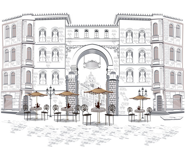 老城区的景色和咖啡馆图片下载