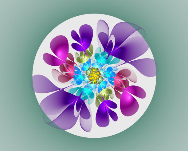 摘要分形设计。霓虹花呈圆形。图片下载