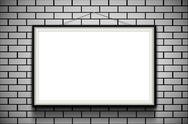 白色砖墙上的黑色画框图片下载