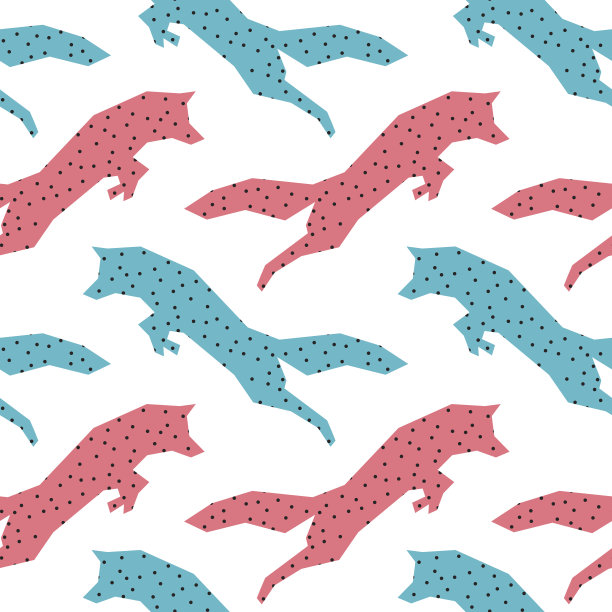 无缝矢量彩色打印与跳跃的狐狸。图片下载