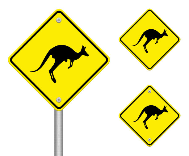 小心交通标签上的袋鼠标志图片下载