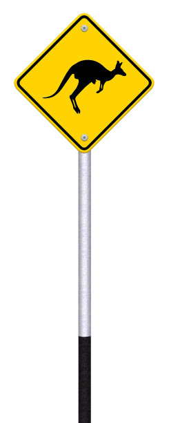 小心交通标签上的袋鼠标志图片下载