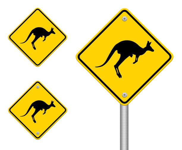 小心交通标签上的袋鼠标志图片下载