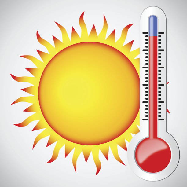 温度计和太阳。图标。图片下载