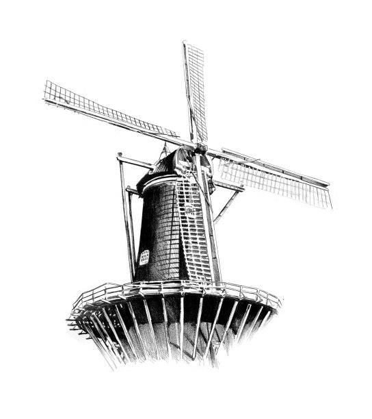 风车古老的复古画图片下载