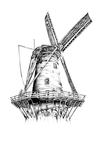 风车古老的复古画图片下载