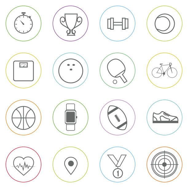 运动健身图标设置细线简单多彩的图片下载