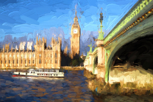 英国伦敦的大本钟，艺术风格图片下载