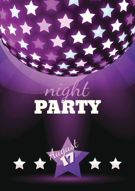 矢量夜店派对背景。球体与闪亮的星星插图。图片下载