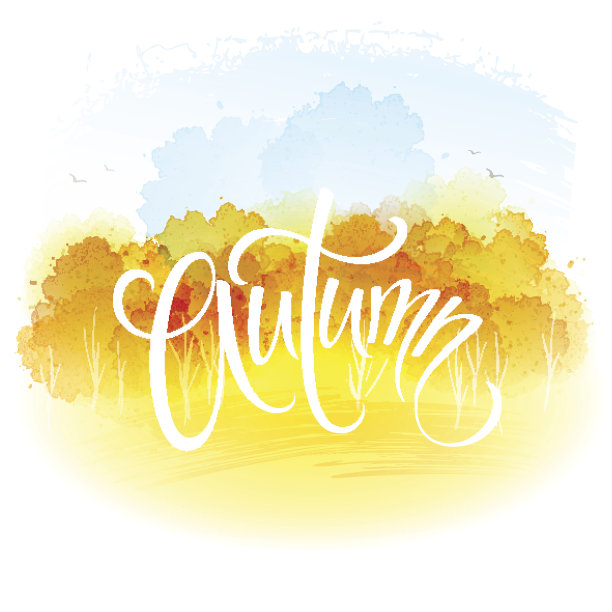 水彩秋天的风景。矢量图图片下载
