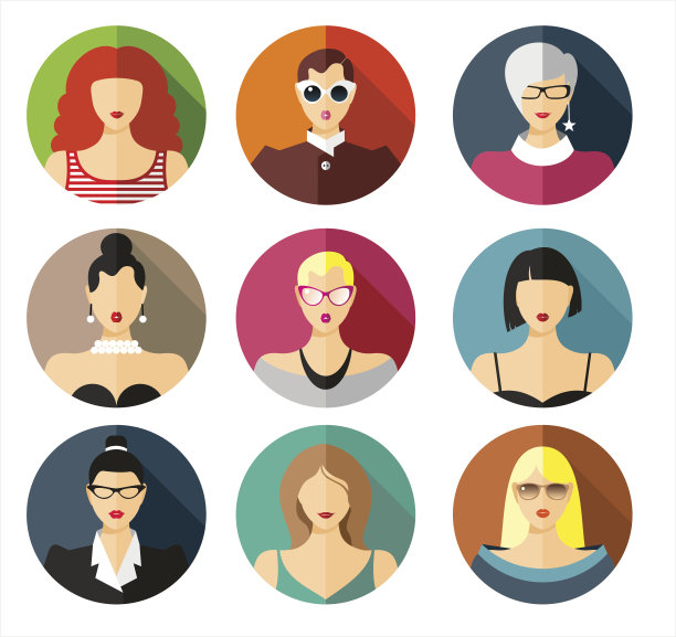 一组扁平图标与女性。图片下载