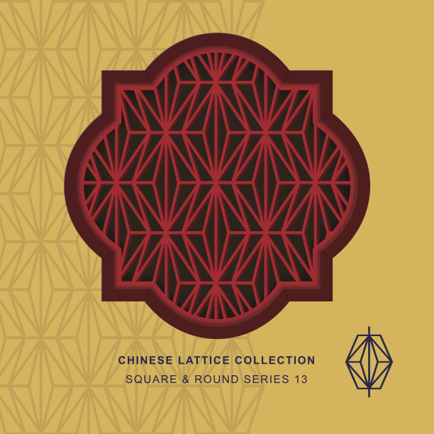 中式窗花方圆框13菱图片下载