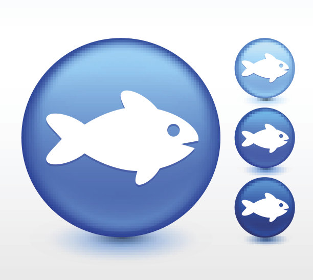 蓝色圆形按钮上的鱼图片下载