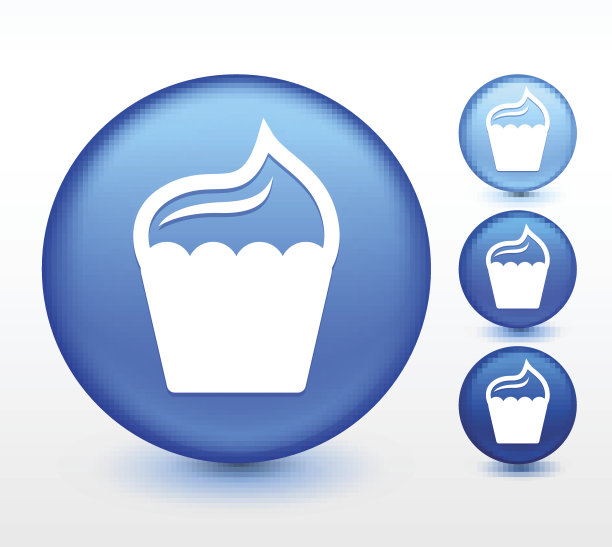 蓝色圆形按钮上的小蛋糕图片下载