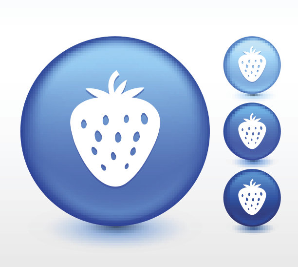 蓝圆纽扣上的草莓图片下载