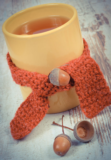 复古照片，一杯柠檬包羊毛围巾的茶图片下载
