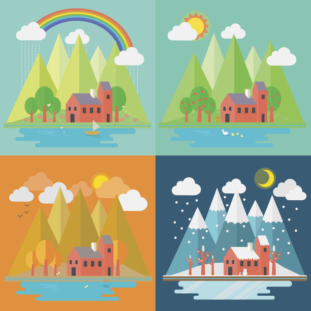 可爱的房子景色四季图片下载