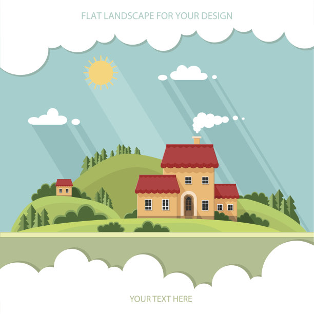 夏天的风景。有小房子和树的小城市街道图片下载