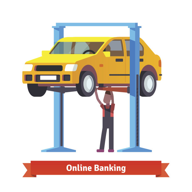 修理工修理用自动起重机吊起的汽车图片下载