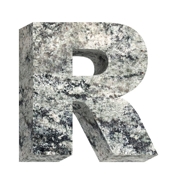 一个来自花岗岩字母表的字母被孤立在白色之上。图片下载