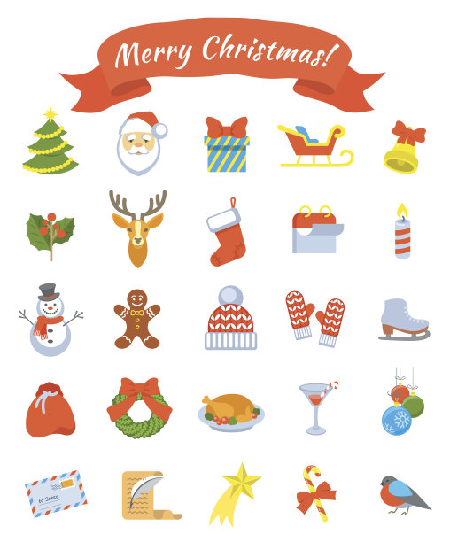 圣诞符号平面矢量图标集图片下载