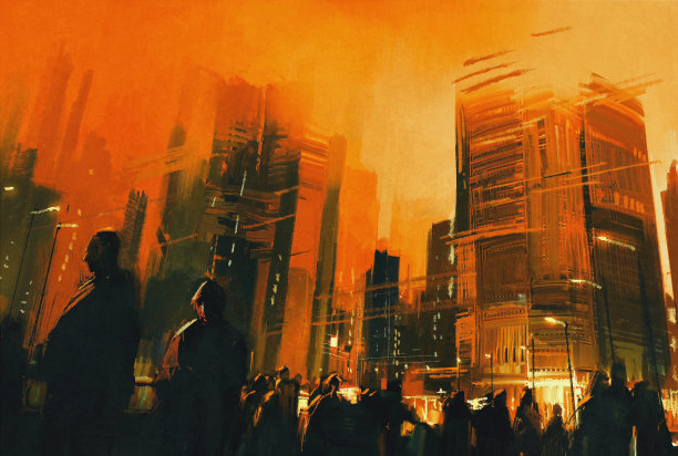 人们在城市公园的夜晚，插图图片下载