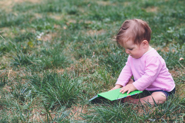 小女孩在看一本有图片的书图片下载