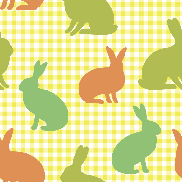 复活节兔子的轮廓在格子黄色的背景图片下载