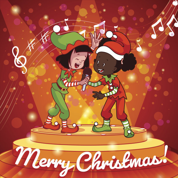 穿着圣诞礼服的女孩拿着麦克风唱歌图片下载