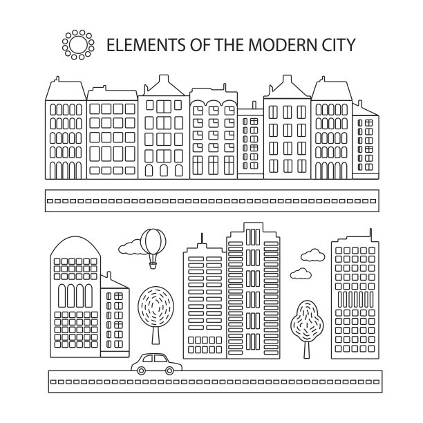线性风格的现代城市元素图片下载