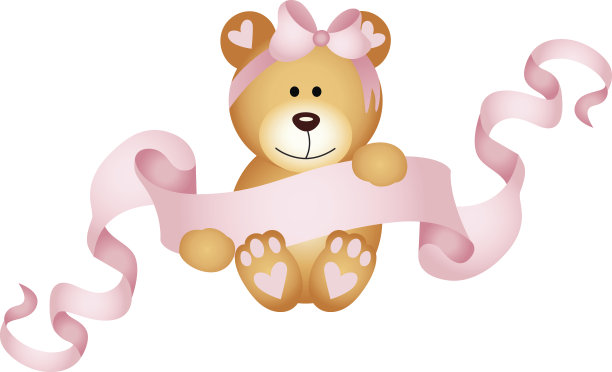 泰迪熊女孩拿着一条粉色的丝带横幅图片下载