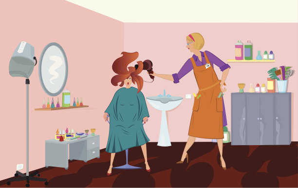 美容院的专业人员是吹干客户的头发图片下载