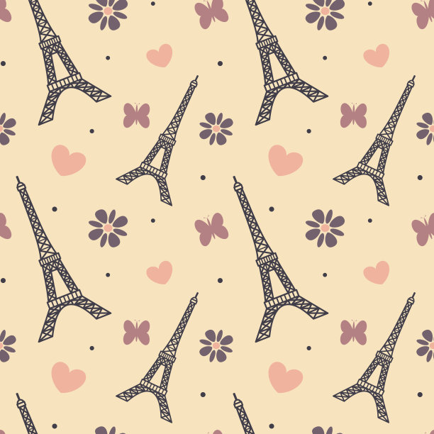 可爱柔软的埃菲尔铁塔无缝图案背景插图图片下载