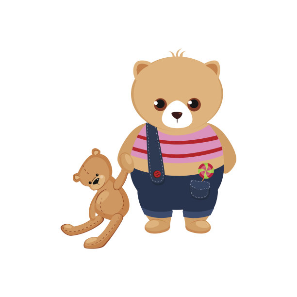 小熊抱着泰迪玩具。矢量图图片下载