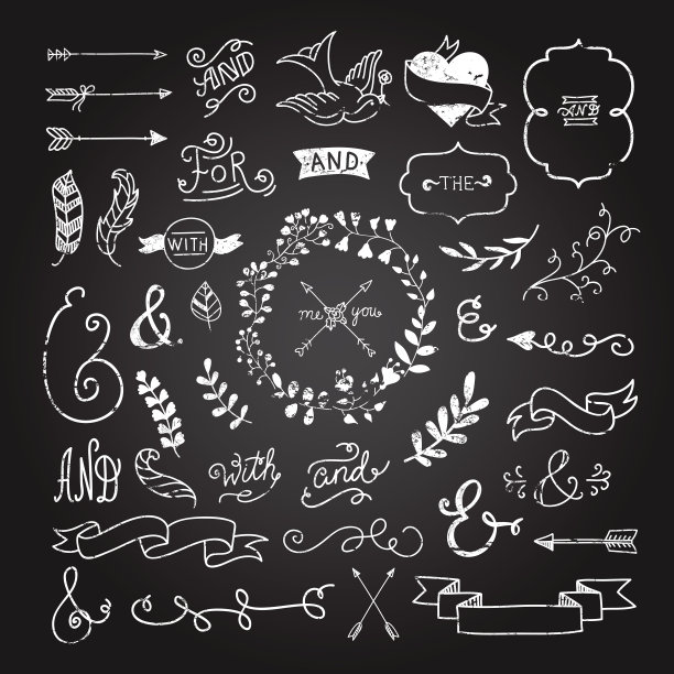 复古潮设计元素在手绘风格:花环，箭头图片下载